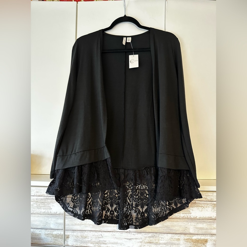 🖤 NWT Cato Black Lace Hi-Low Open Front Cardigan Size S Romantic Boho